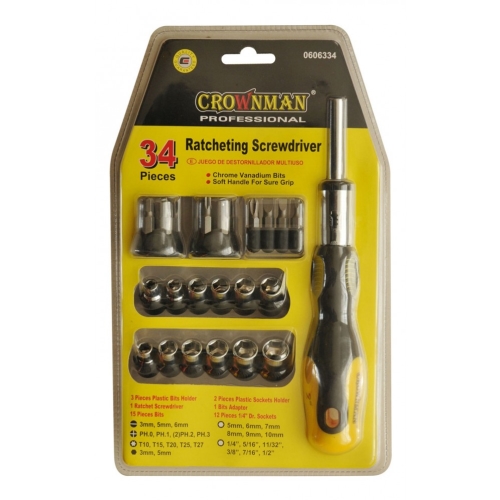 BITS AND SOCKET SET WITH SCREWDRIVER 34 PIECE