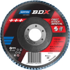 NORTON BDX FLAP DISC P40 BLUE 125MM X 22MM