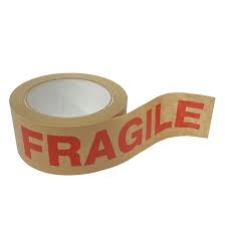 FRAGILE ECOPACK 15 PAPER BLACK ON BROWN TAPE LABEL 72MM