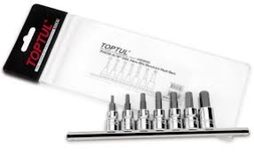 TOPTUL SOCKET SET HEX BIT SOCKETS ON RAIL 7PC 3/8" GBAG0702